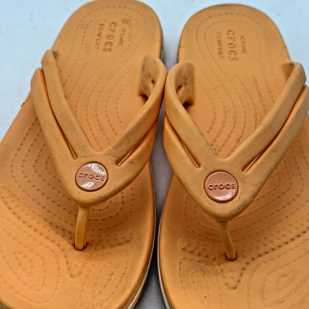 Crocs Crocband Flip Flops Women's 7 Orange Sorbet H2O Friendly Thong Pool Sandal - Picture 4 of 9